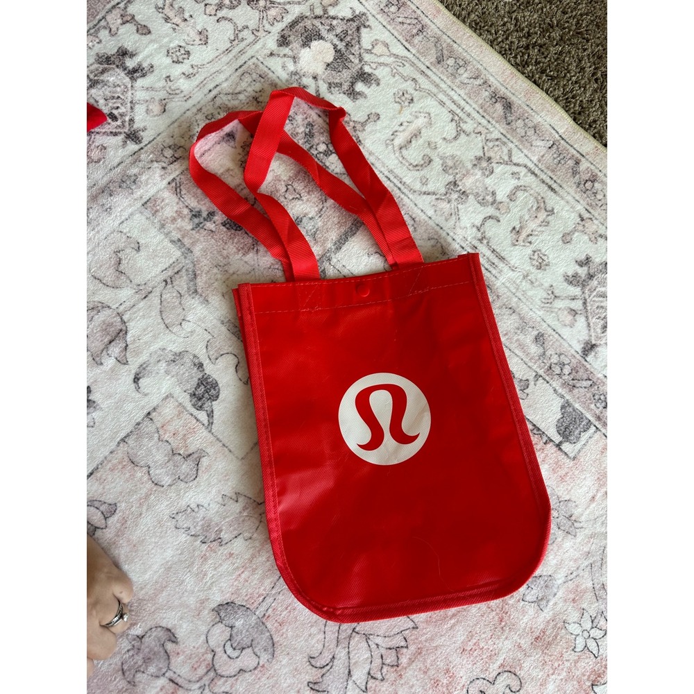 Lululemon Red Reusable Tote Bag Small Made To Feel Shopper Gym Bag Snap Closure